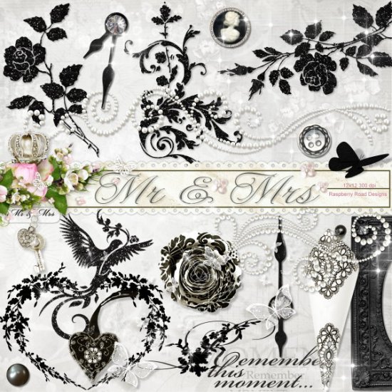 Mr & Mrs Black and White EmbellishmentSet - Click Image to Close