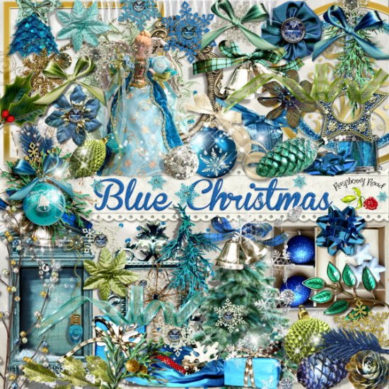 Blue Christmas Element Set - Click Image to Close