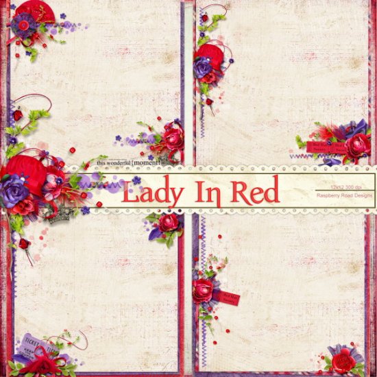 Lady In Red Stacked Papers