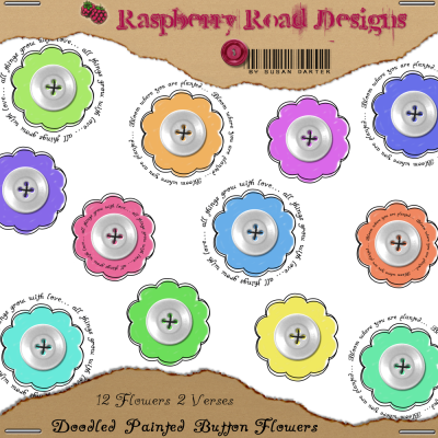 Doodled Painted Flower Buttons